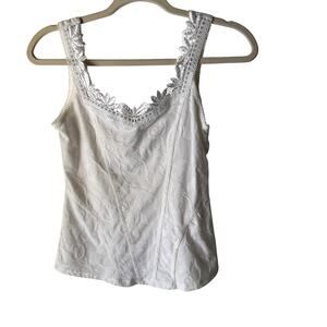 Arianne Camisole Y2k Small White Floral Lace Trim Sleeveless Top Tank Coquette